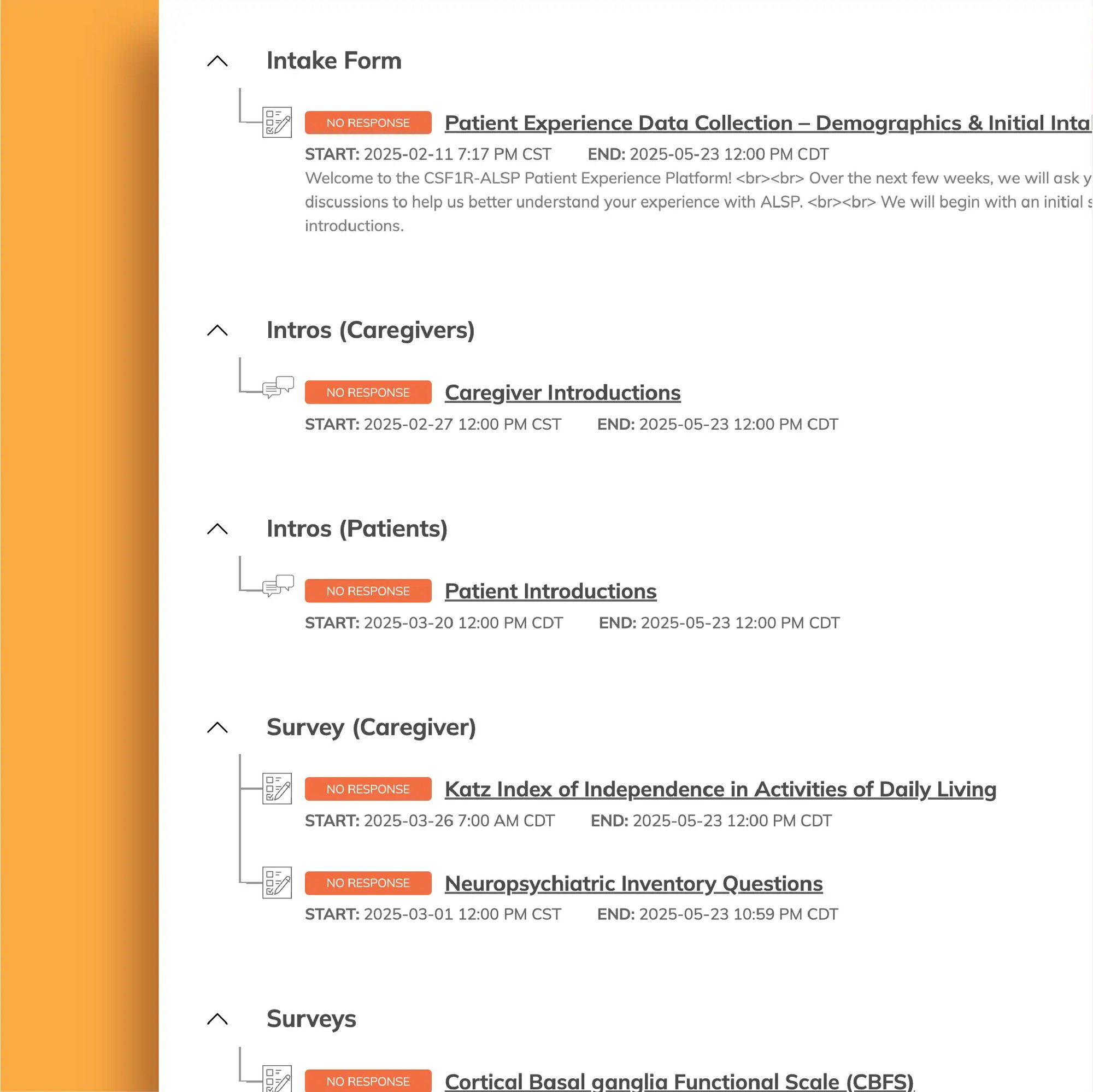 multi-step patient experience study timeline