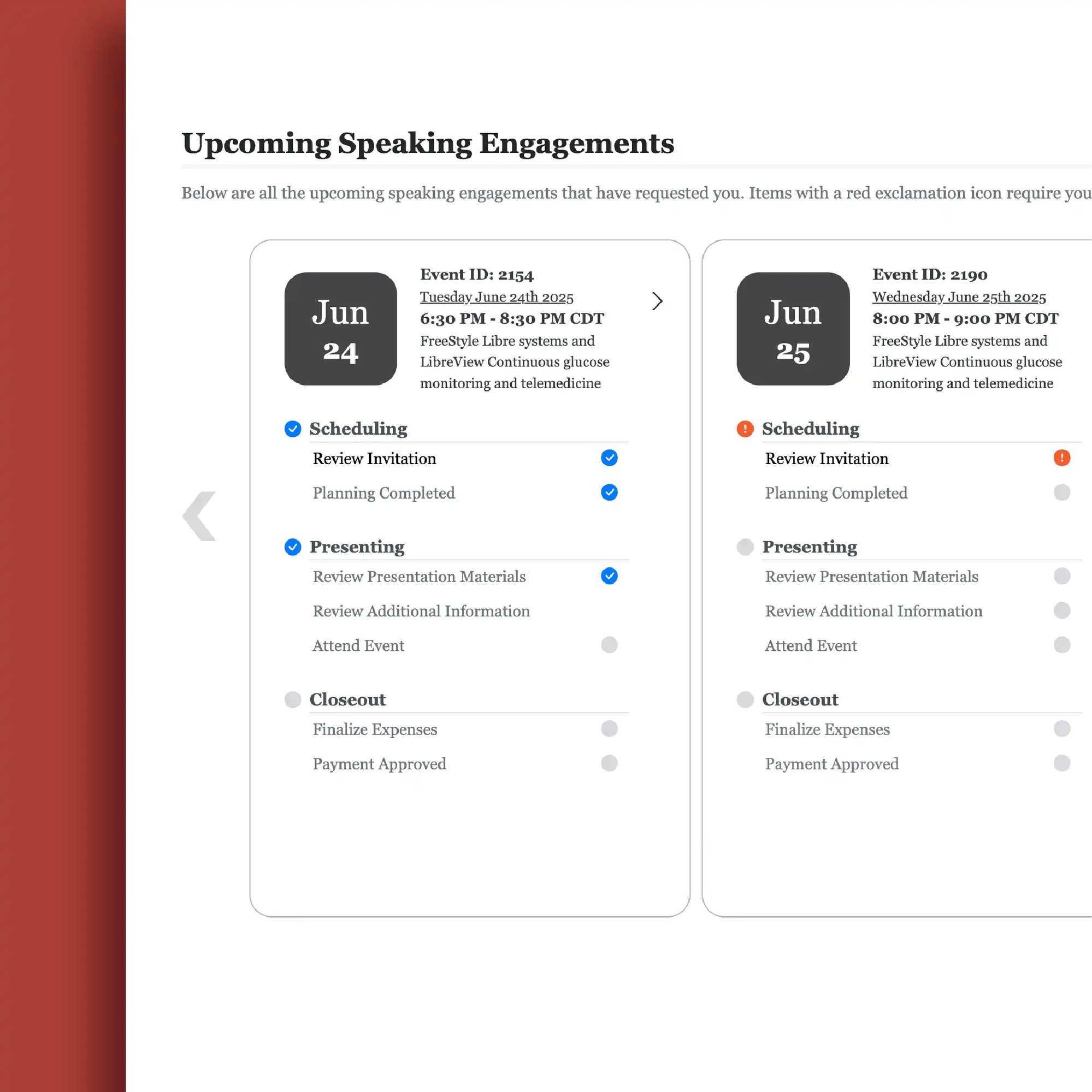 upcoming engagements